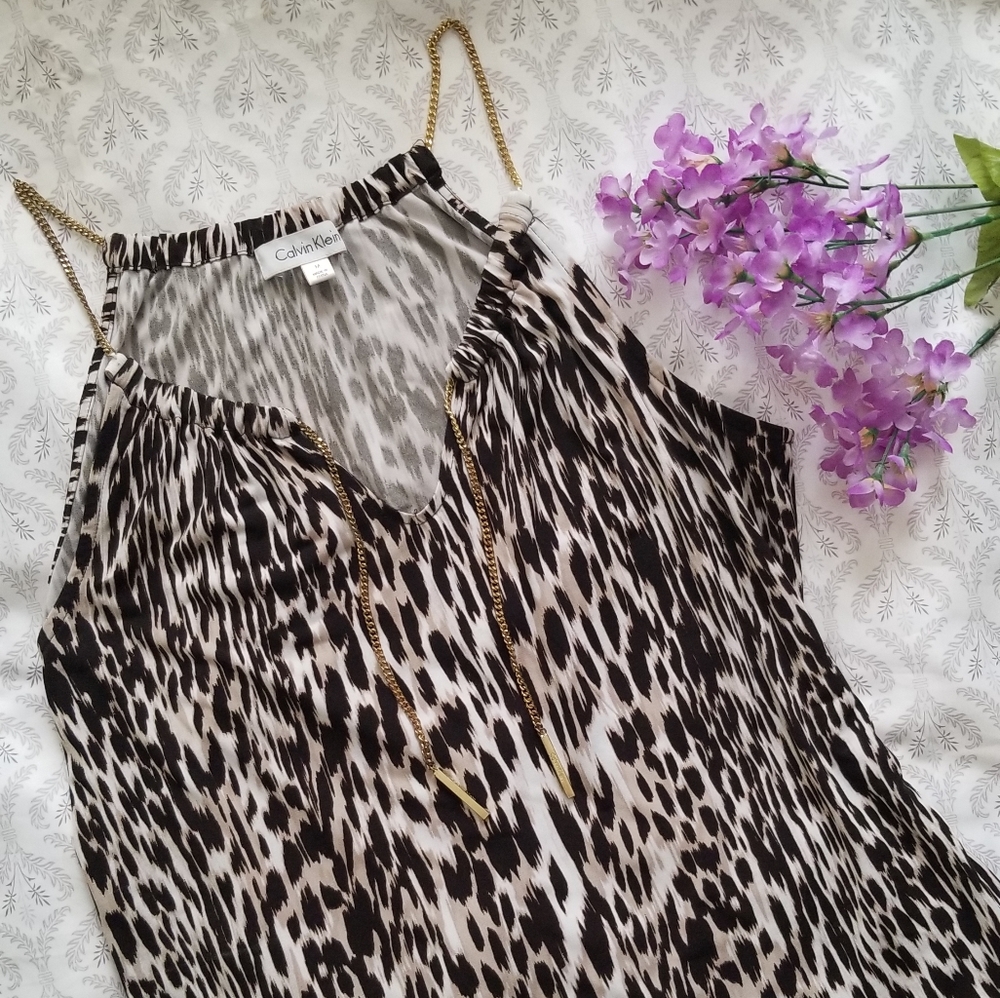 Animal Print Calvin Klein Top Gold Chains size Med
